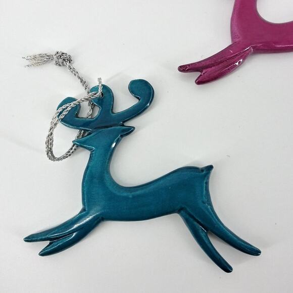 Reindeer Jade Magenta Christmas Tree Ornament Set2 Deers - Picture 8 of 9